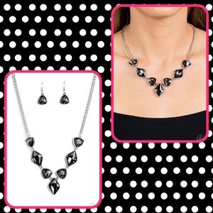2/$10 Paparazzi Glittering Geometrics - Silver Necklace
